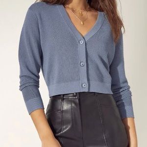 Wilfred light cropped cardigan in blue granite (size XS)